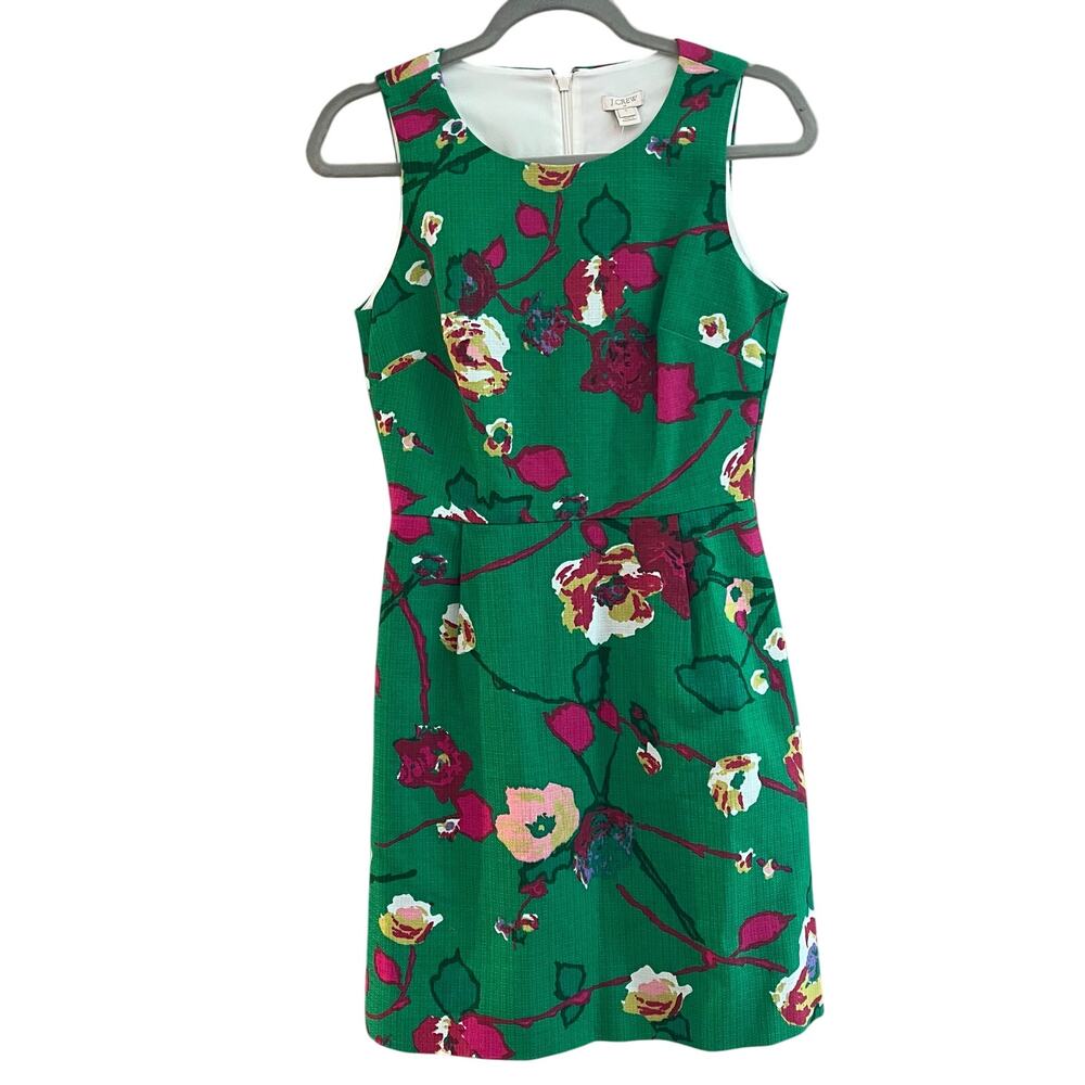 NWT  J CREW Kelly GREEN PINK GARDEN PARTY PLEATED Floral SHIFT DRESS Size-0